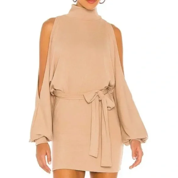 Lovers + Friends Gloria Cold Shoulder Sweater Mini Dress Medium Tan Revolve - Picture 6 of 9